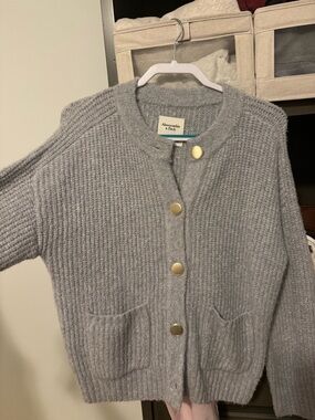 Abercrombie & Fitch Light Gray Knit Cardigan with Gold Buttons